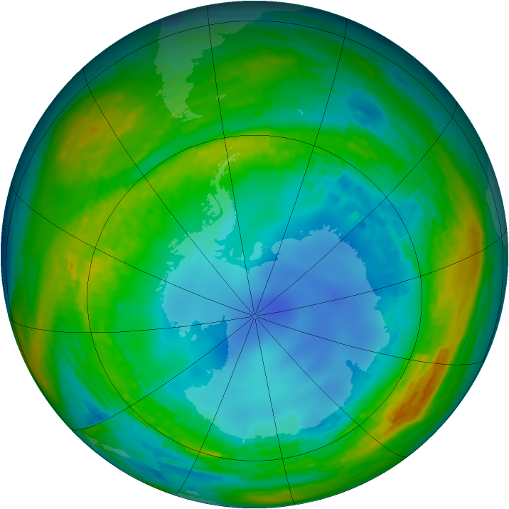 Antarctic ozone map for 03 August 1990